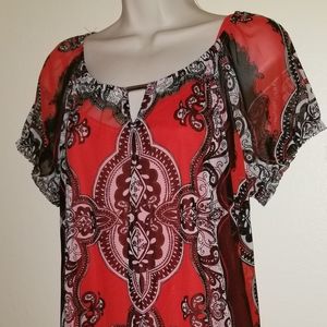 INC Red and Black Blouse